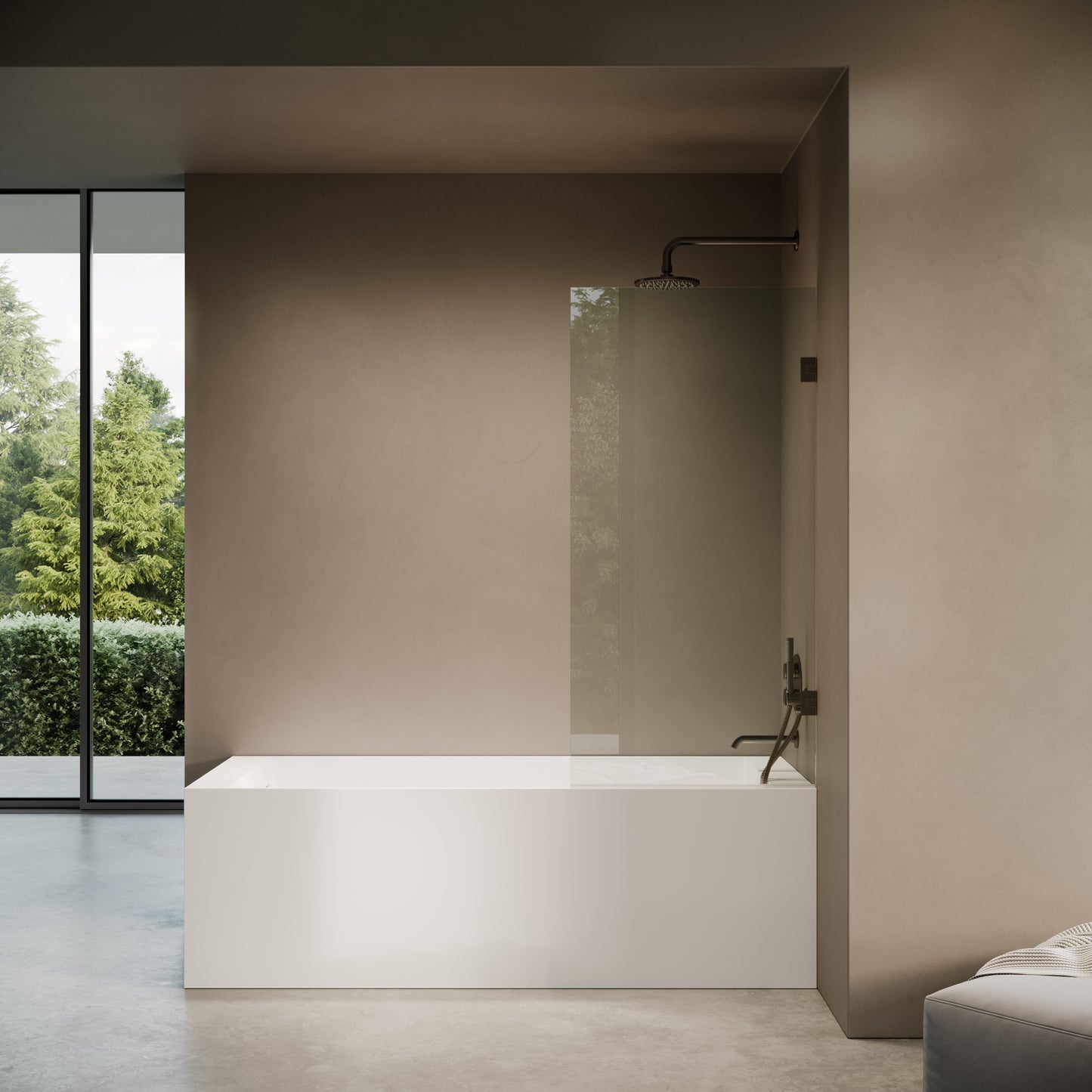 Cabina Brushed Bronze Frameless Hinged Bath Shower Screen 800mm