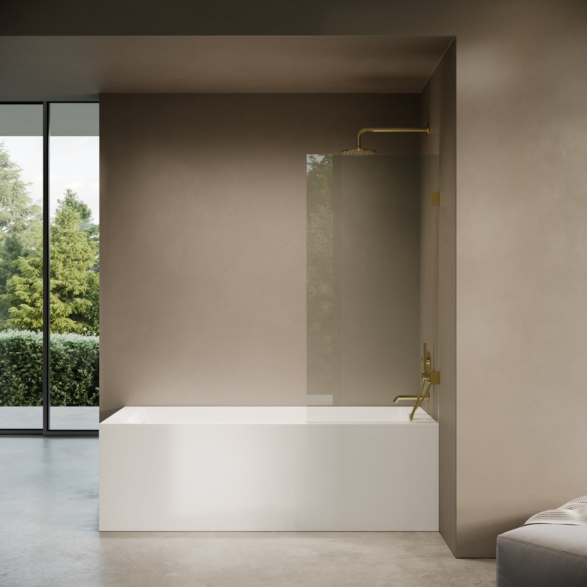 Cabina Polished Brass Frameless Hinged Bath Shower Screen 800mm