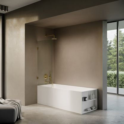 Cabina Polished Brass Frameless Hinged Bath Shower Screen 800mm