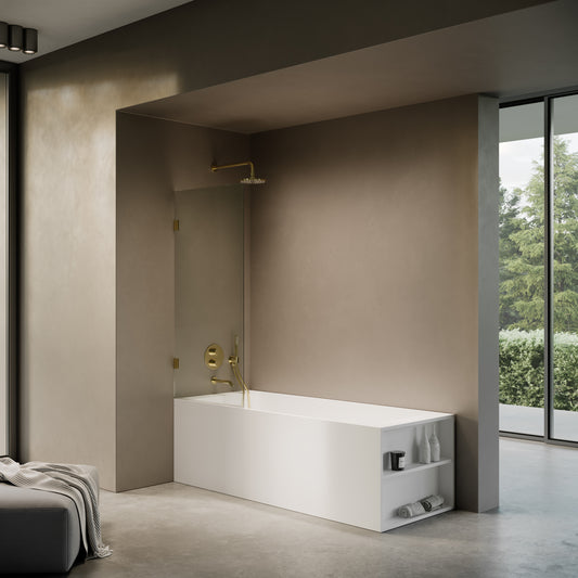 Cabina Polished Brass Frameless Hinged Bath Shower Screen 800mm