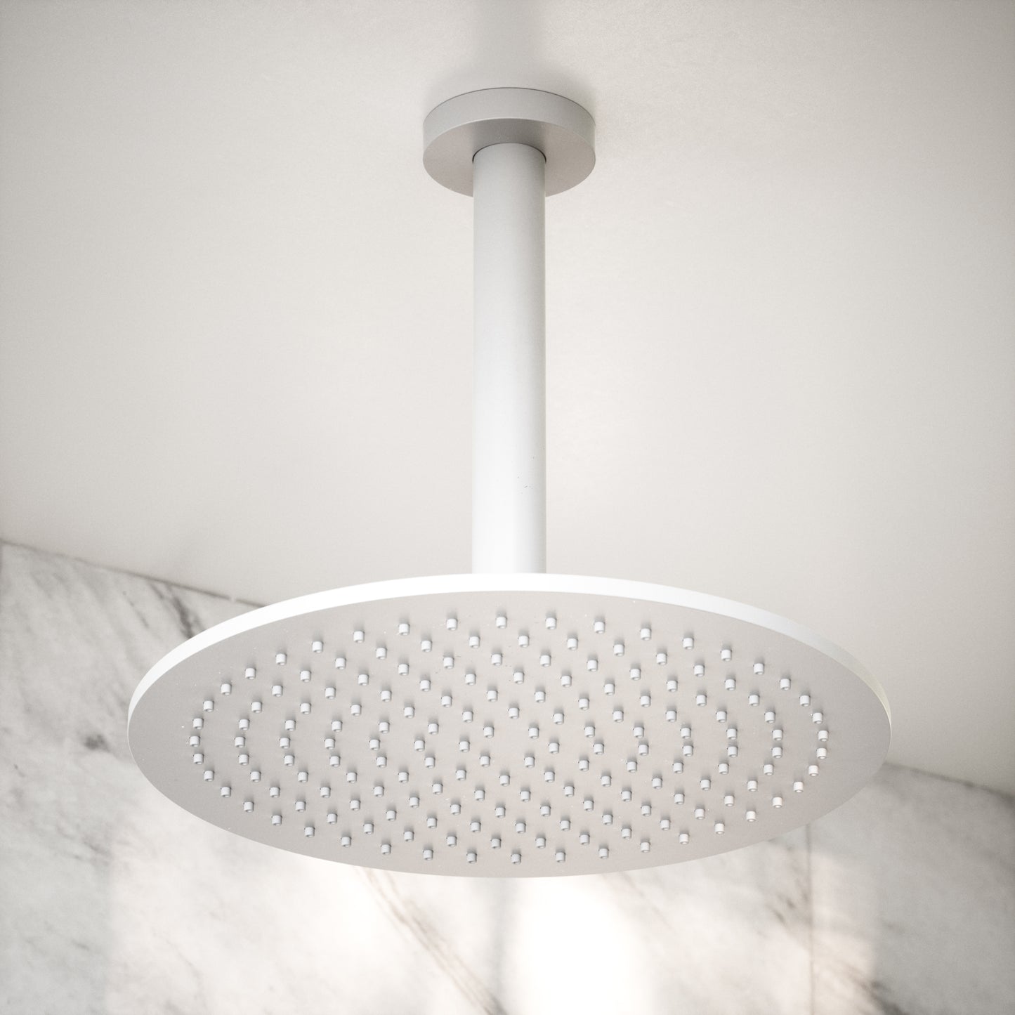 Luxe Silk Matte White Ceiling Mount Shower Arm 200mm