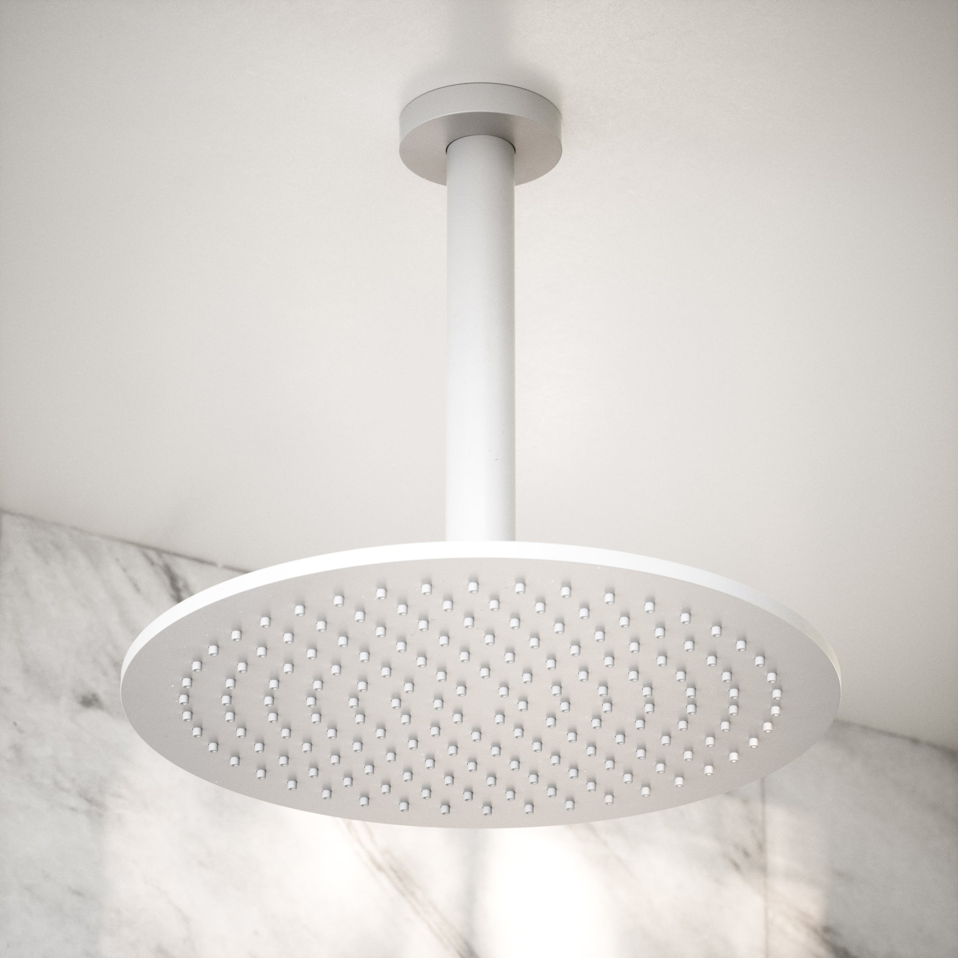 Luxe Silk Matte White Ceiling Mount Shower Arm 200mm