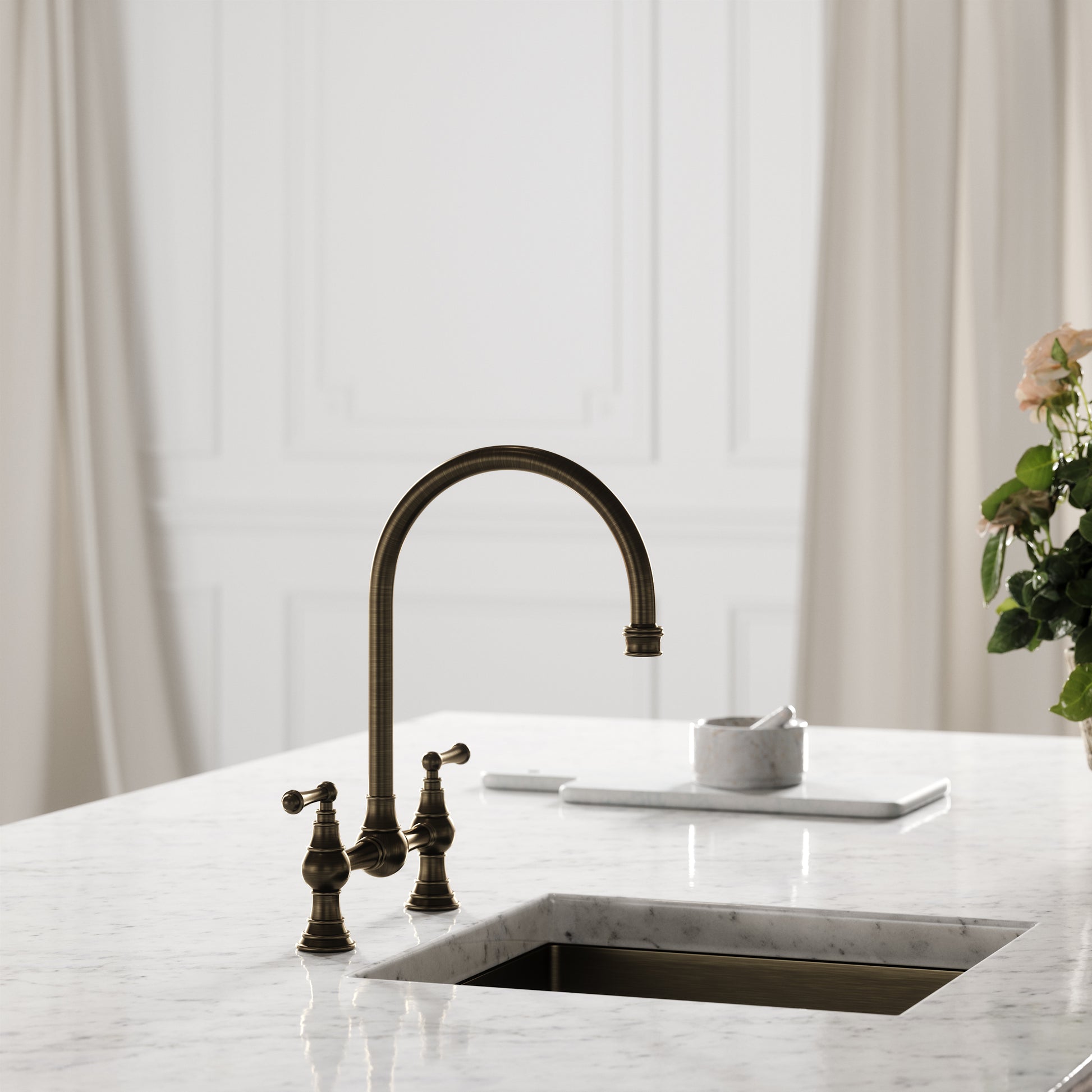 Celeste 2-Hole Traditional Kitchen Tap Brushed Bronze
