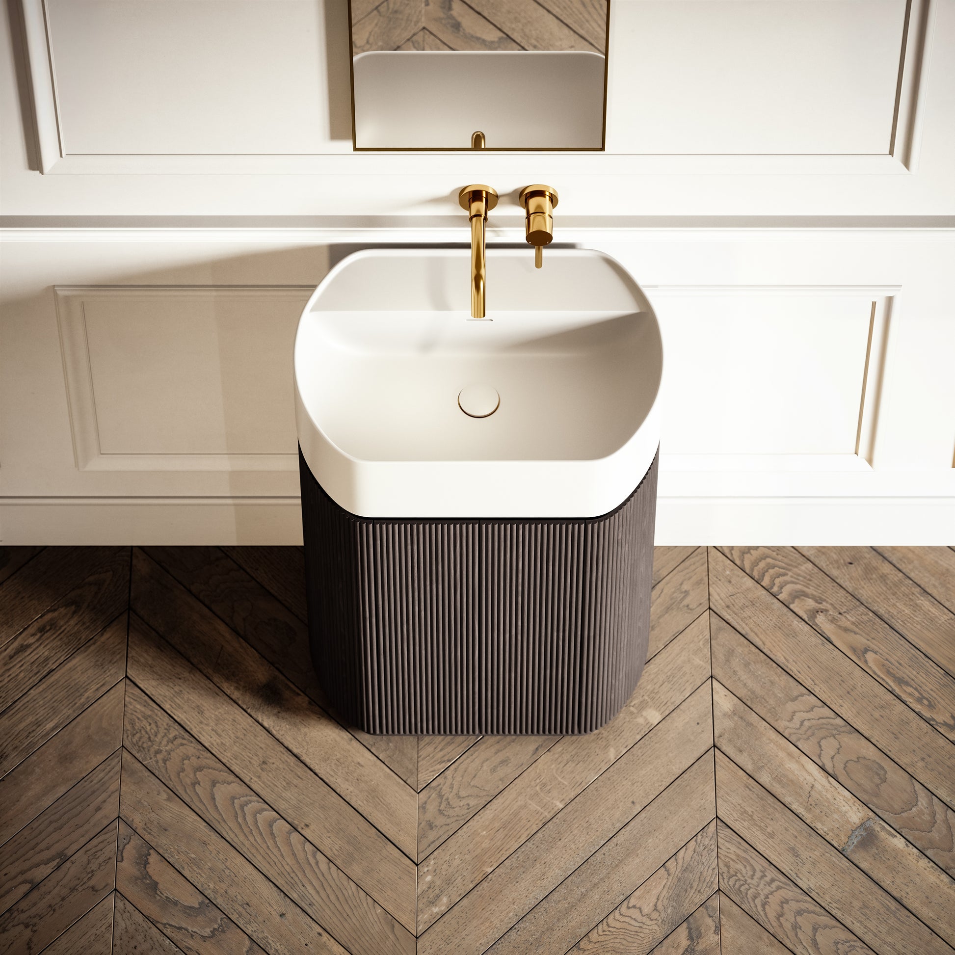 Chic Grey Oak Wood Grain Cylinder Vanity Unit 600mm