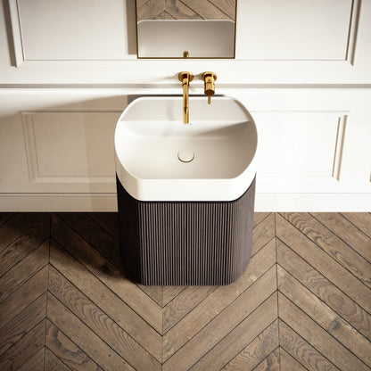 Chic Grey Oak Wood Grain Cylinder Vanity Unit 600mm