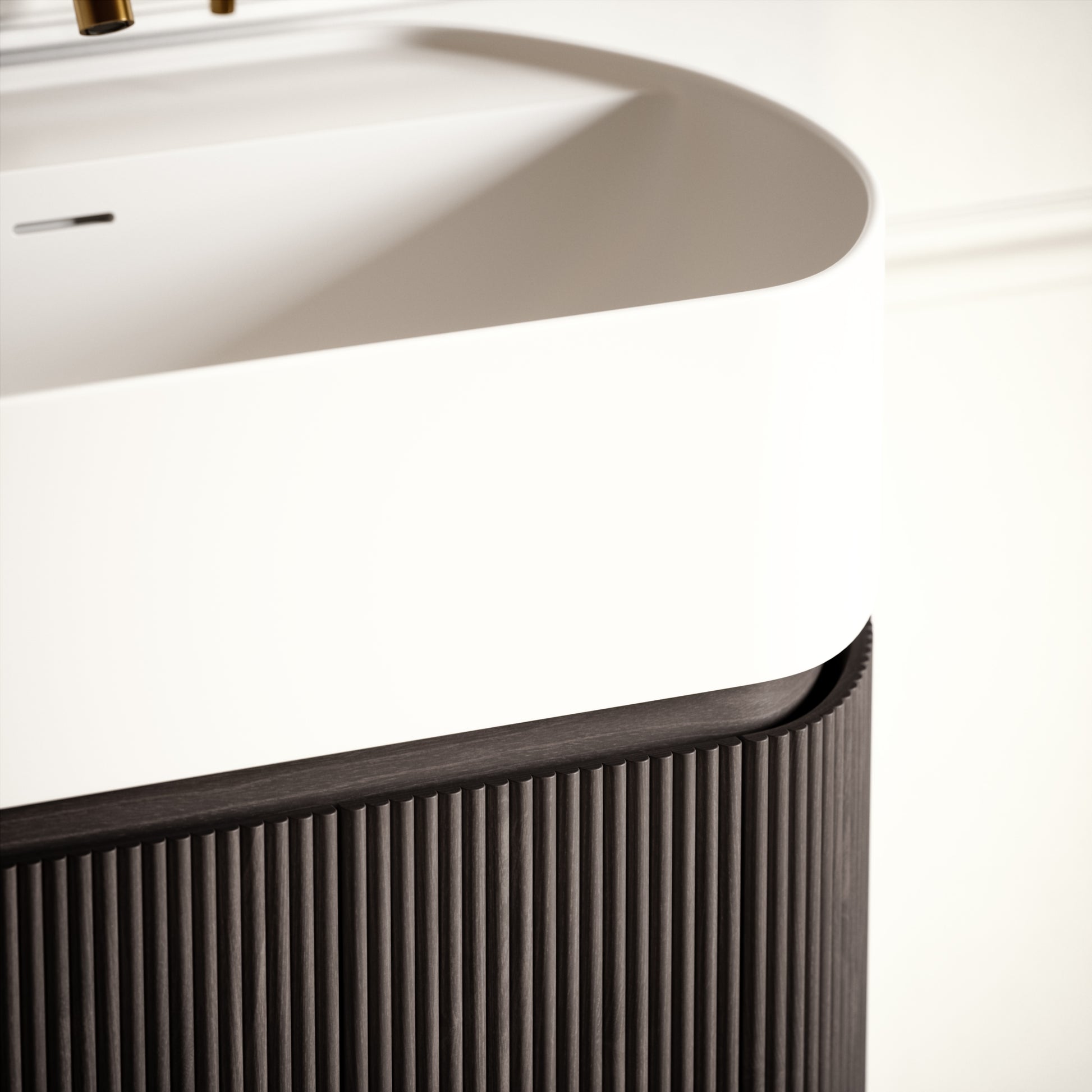 Chic Grey Oak Wood Grain Cylinder Vanity Unit 600mm