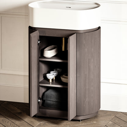 Chic Grey Oak Wood Grain Cylinder Vanity Unit 600mm