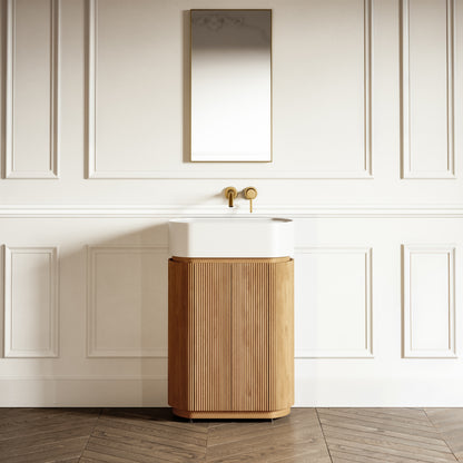 Chic Natural Oak Wood Grain Cylinder Vanity Unit 600mm