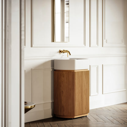 Chic Natural Oak Wood Grain Cylinder Vanity Unit 600mm