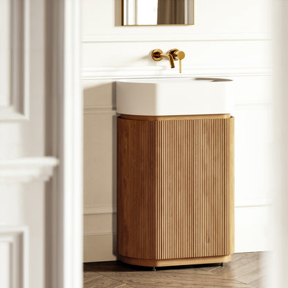 Chic Natural Oak Wood Grain Cylinder Vanity Unit 600mm