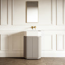 Chic Velvet Beige Wood Grain Cylinder Vanity Unit 600mm