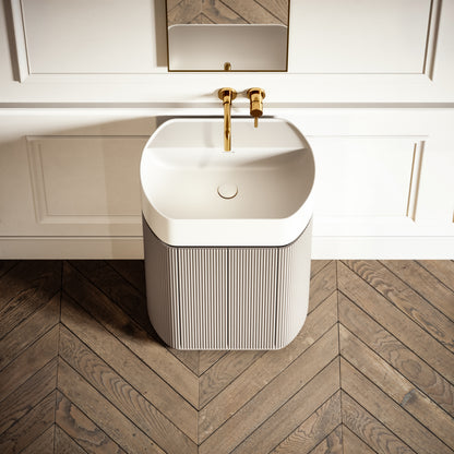 Chic Velvet Beige Wood Grain Cylinder Vanity Unit 600mm