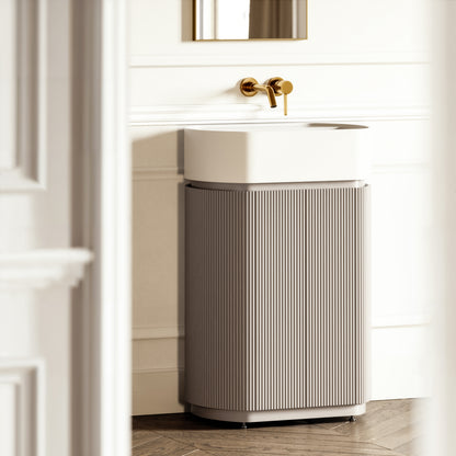Chic Velvet Beige Wood Grain Cylinder Vanity Unit 600mm