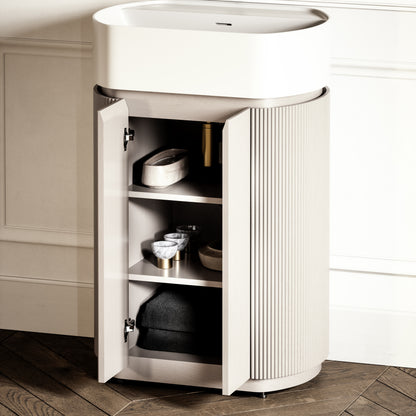 Chic Velvet Beige Wood Grain Cylinder Vanity Unit 600mm