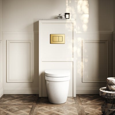 Berkeley Traditional Back to Wall Rimless Toilet with Concealed Cistern, Matte Cream Claridge Housing and Brushed Gold Flush Plate