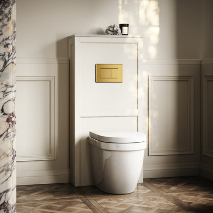 Berkeley Traditional Back to Wall Rimless Toilet with Concealed Cistern, Matte Cream Claridge Housing and Brushed Gold Flush Plate