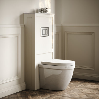 Berkeley Traditional Back to Wall Rimless Toilet with Concealed Cistern, Matte Cream Claridge Housing and Brushed Stainless Flush Plate