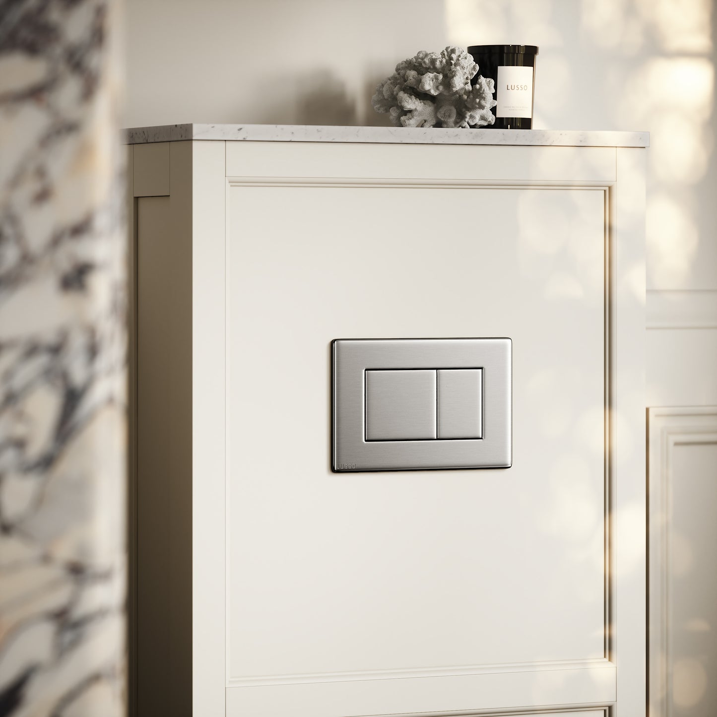 Berkeley Traditional Back to Wall Rimless Toilet with Concealed Cistern, Matte Cream Claridge Housing and Brushed Stainless Flush Plate