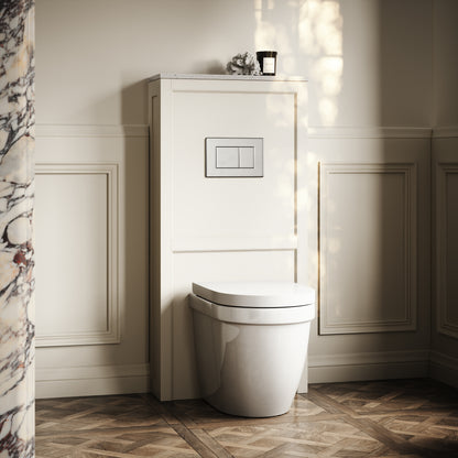 Berkeley Traditional Back to Wall Rimless Toilet with Concealed Cistern, Matte Cream Claridge Housing and Chrome Flush Plate
