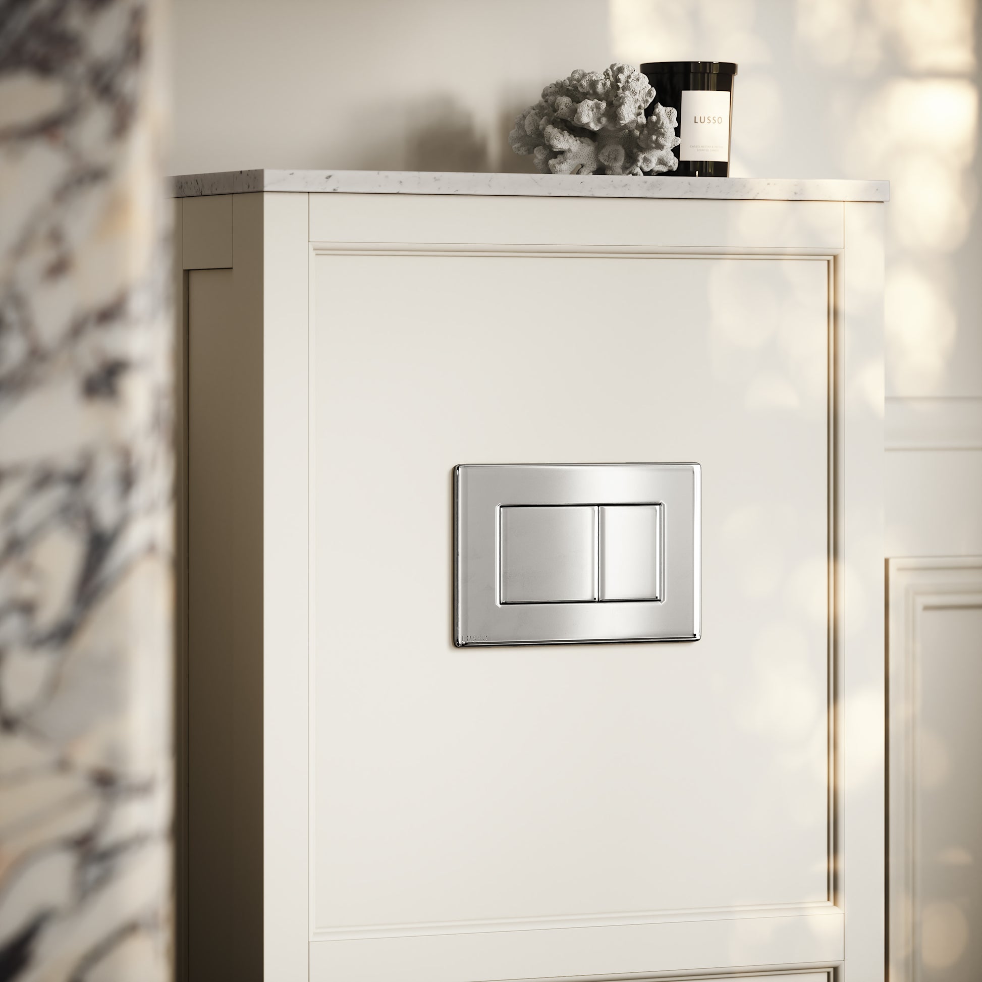 Berkeley Traditional Back to Wall Rimless Toilet with Concealed Cistern, Matte Cream Claridge Housing and Chrome Flush Plate