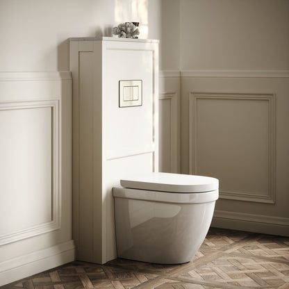Berkeley Traditional Back to Wall Rimless Toilet with Concealed Cistern, Matte Cream Claridge Housing and Polished Nickel Flush Plate