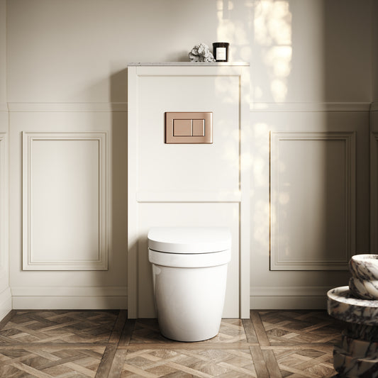 Berkeley Traditional Back to Wall Rimless Toilet with Concealed Cistern, Matte Cream Claridge Housing and Rose Gold Flush Plate