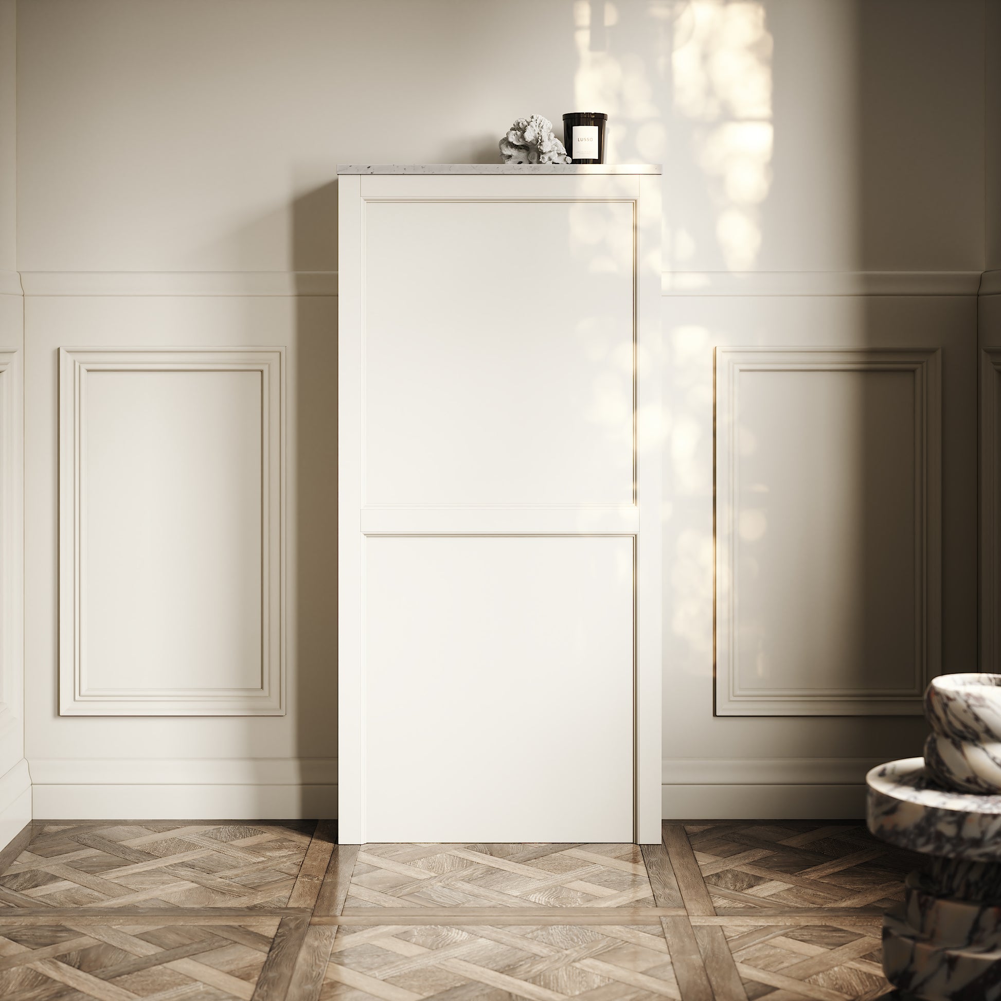 Berkeley Traditional Back to Wall Rimless Toilet with Concealed Cistern, Matte Cream Claridge Housing and Matte White Flush Plate