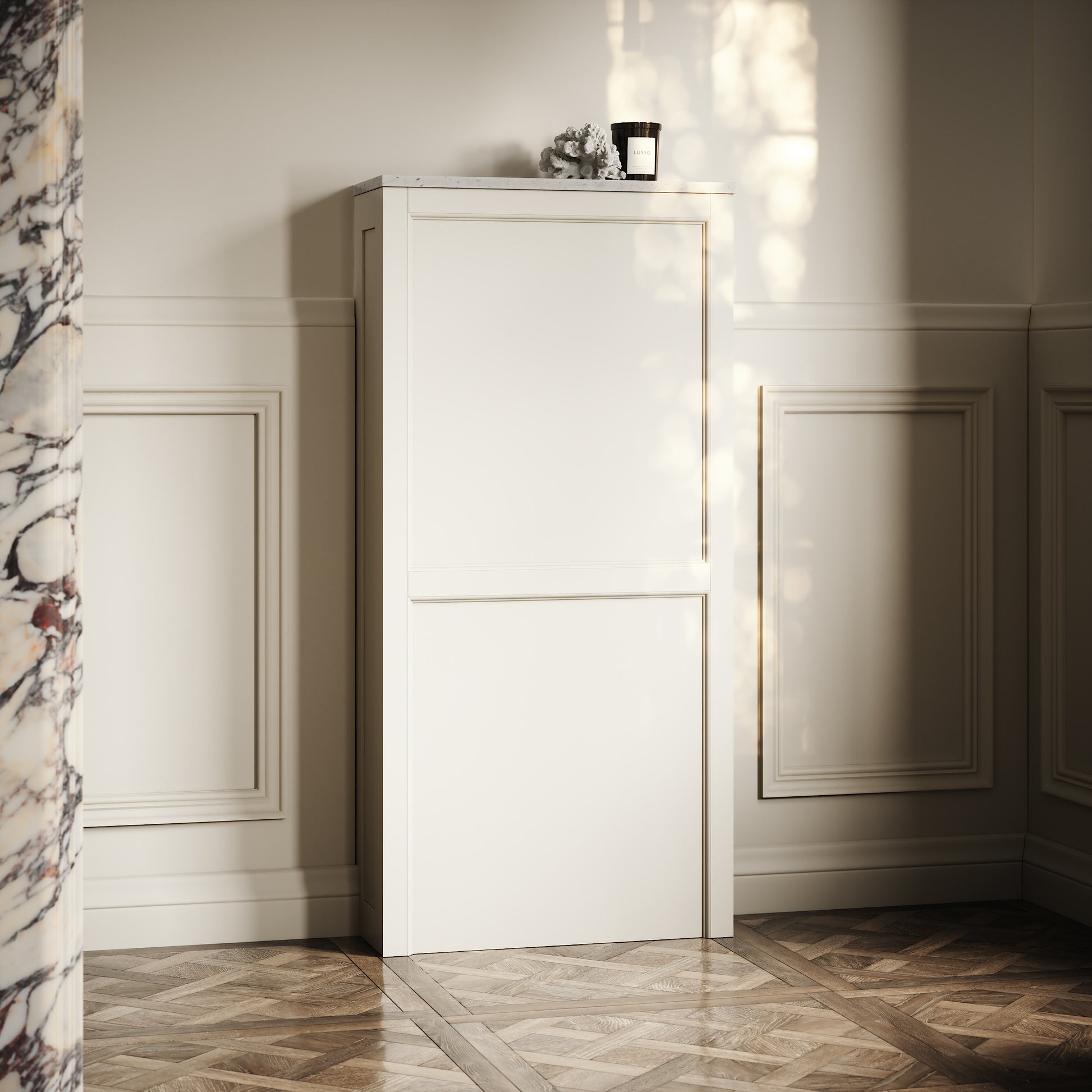 Berkeley Traditional Back to Wall Rimless Toilet with Concealed Cistern, Matte Cream Claridge Housing and Matte White Flush Plate