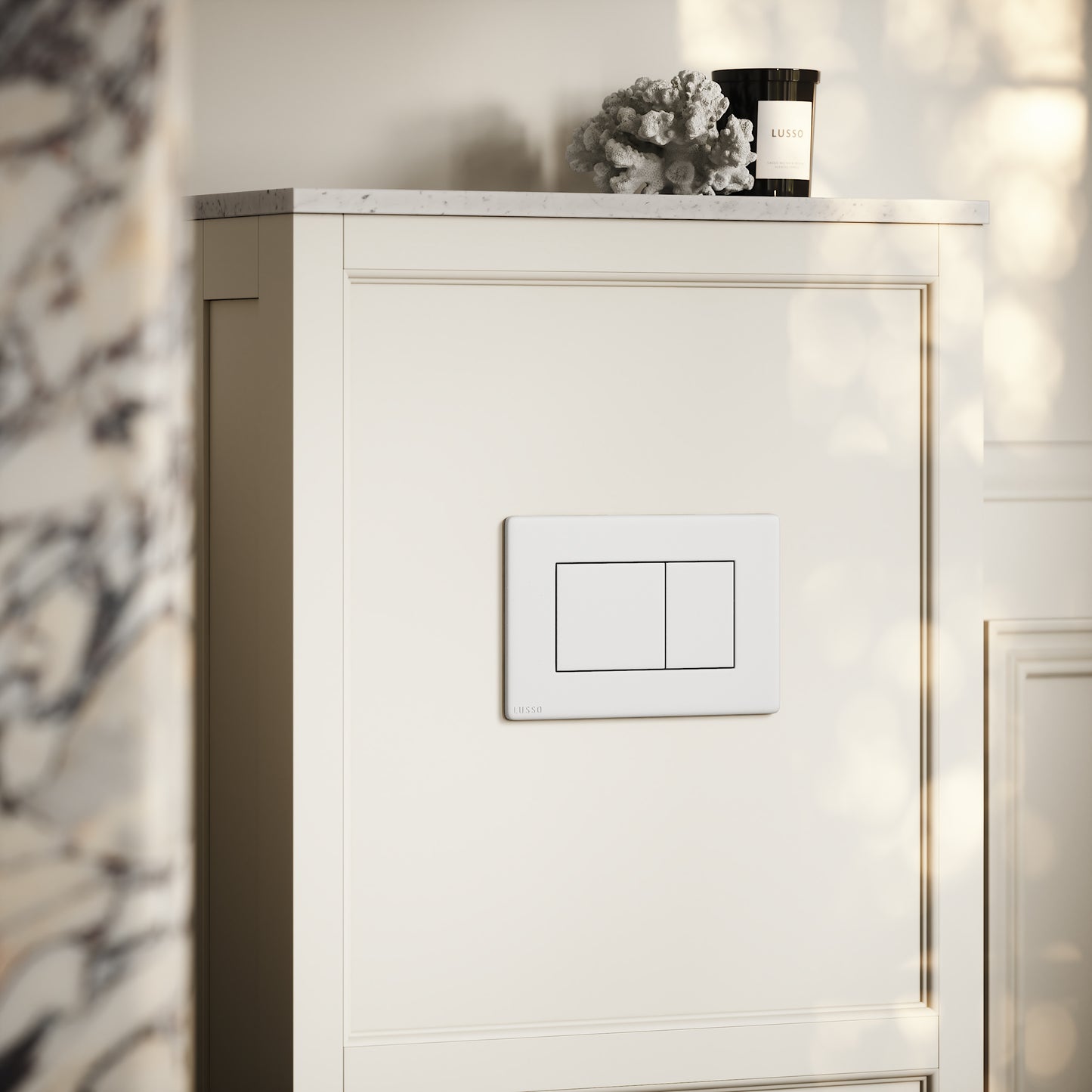 Berkeley Traditional Back to Wall Rimless Toilet with Concealed Cistern, Matte Cream Claridge Housing and Matte White Flush Plate