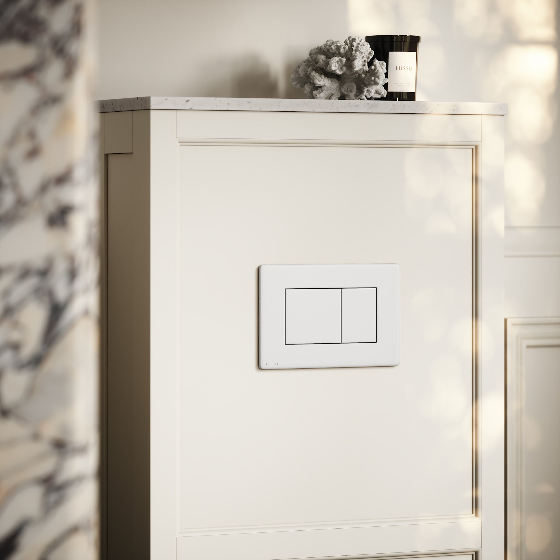 Berkeley Traditional Back to Wall Rimless Toilet with Concealed Cistern, Matte Cream Claridge Housing and Matte White Flush Plate