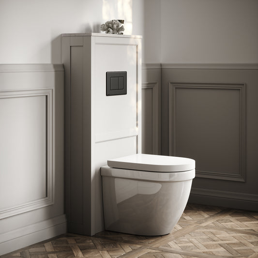 Berkeley Traditional Back to Wall Rimless Toilet with Concealed Cistern, Velvet Stone Claridge Housing and Matte Black Flush Plate