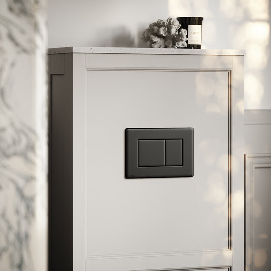 Berkeley Traditional Back to Wall Rimless Toilet with Concealed Cistern, Velvet Stone Claridge Housing and Matte Black Flush Plate