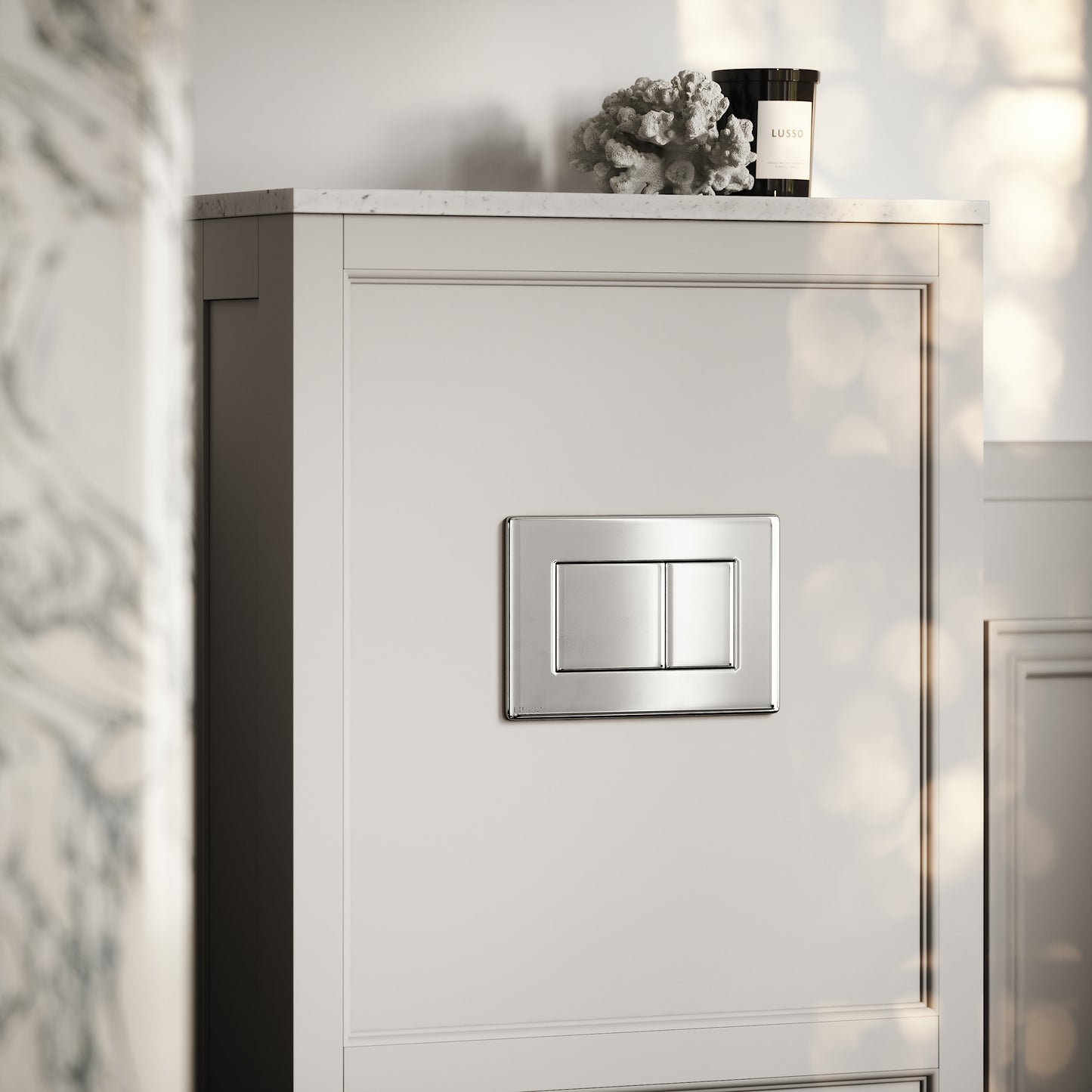 Berkeley Traditional Back to Wall Rimless Toilet with Concealed Cistern, Matte Stone Claridge Housing and Chrome Flush Plate