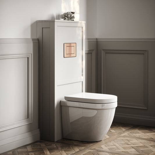 Berkeley Traditional Back to Wall Rimless Toilet with Concealed Cistern, Velvet Stone Claridge Housing and Rose Gold Flush Plate