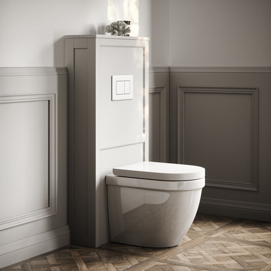 Berkeley Traditional Back to Wall Rimless Toilet with Concealed Cistern, Velvet Stone Claridge Housing and Matte White Flush Plate