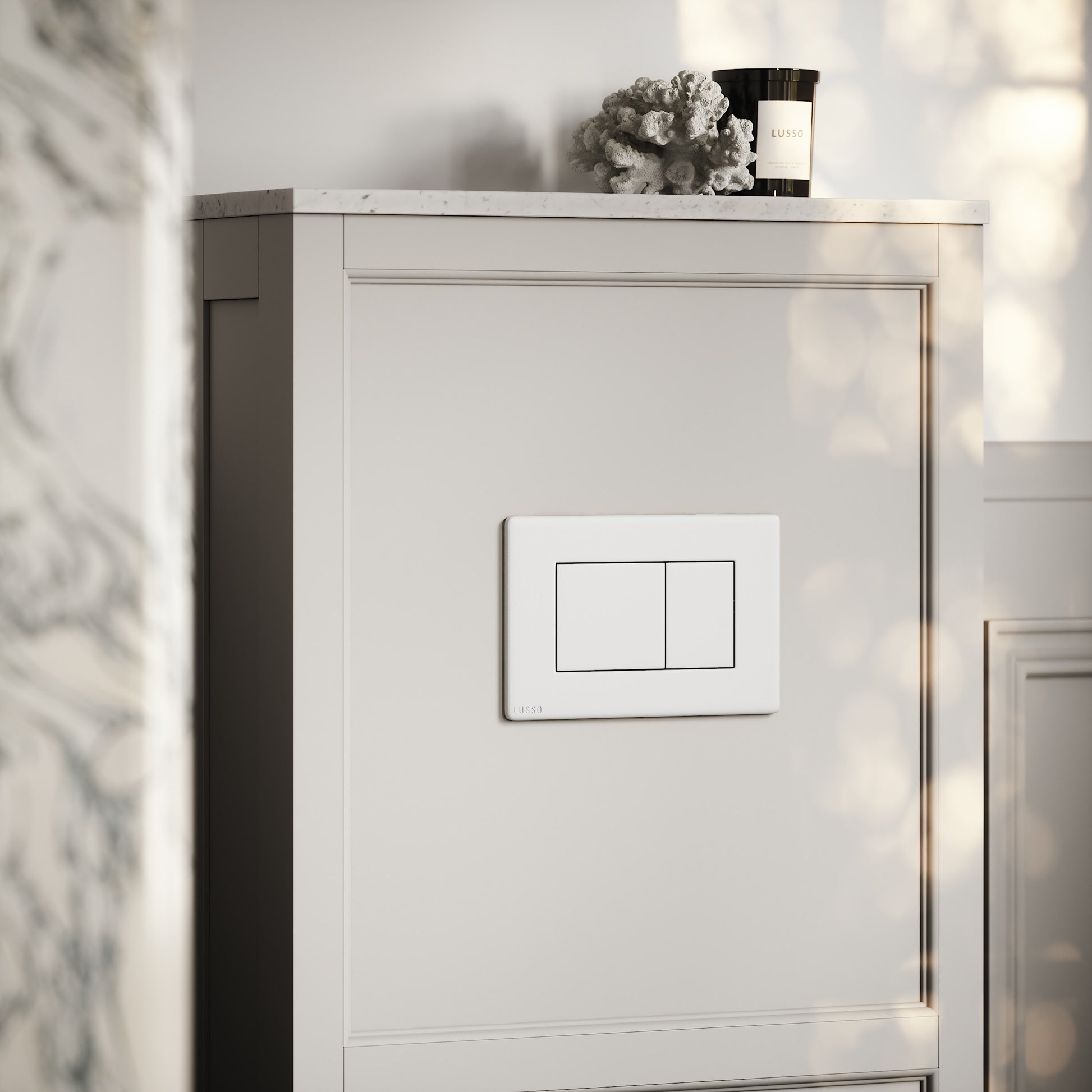 Berkeley Traditional Back to Wall Rimless Toilet with Concealed Cistern, Matte Stone Claridge Housing and Matte White Flush Plate