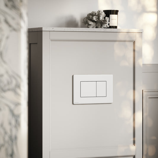 Berkeley Traditional Back to Wall Rimless Toilet with Concealed Cistern, Velvet Stone Claridge Housing and Matte White Flush Plate
