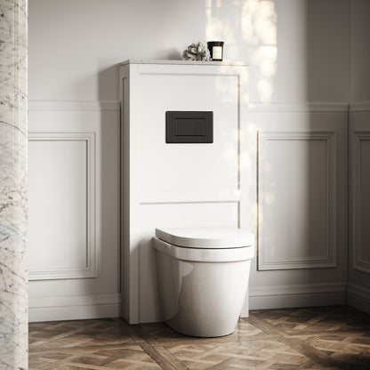 Berkeley Traditional Back to Wall Rimless Toilet with Concealed Cistern, Matte White Claridge Housing and Matte Black Flush Plate