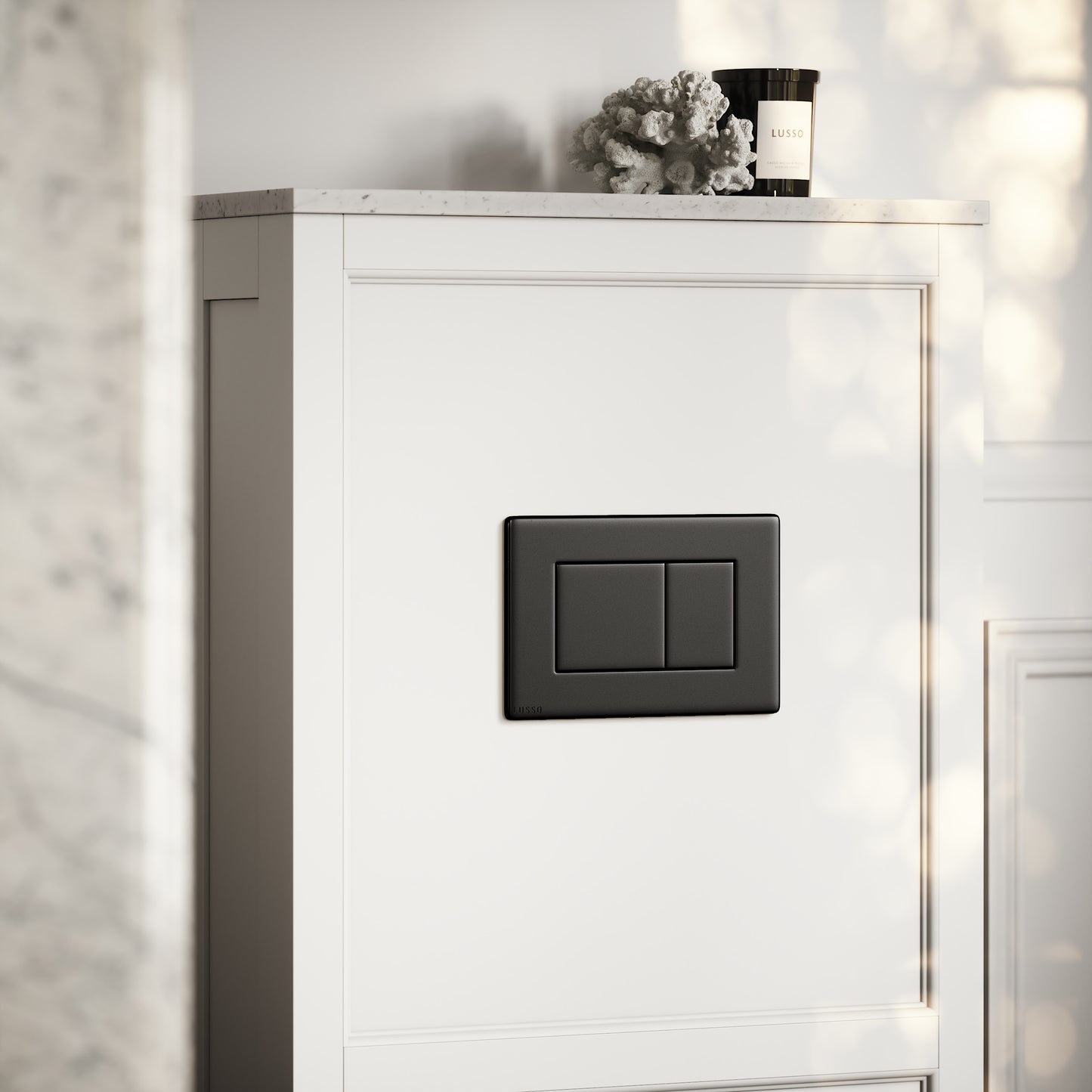 Berkeley Traditional Back to Wall Rimless Toilet with Concealed Cistern, Matte White Claridge Housing and Matte Black Flush Plate