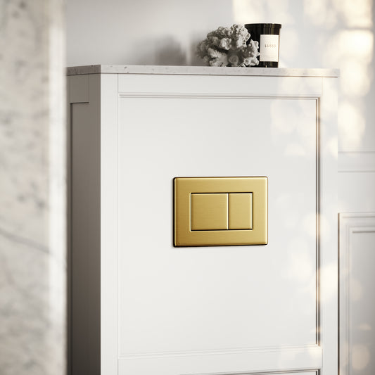 Berkeley Traditional Back to Wall Rimless Toilet with Concealed Cistern, Matte White Claridge Housing and Brushed Gold Flush Plate