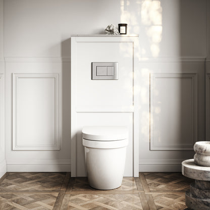 Berkeley Traditional Back to Wall Rimless Toilet with Concealed Cistern, Matte White Claridge Housing and Chrome Flush Plate