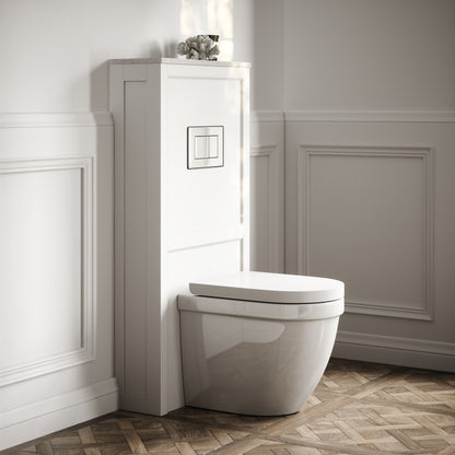 Berkeley Traditional Back to Wall Rimless Toilet with Concealed Cistern, Matte White Claridge Housing and Chrome Flush Plate