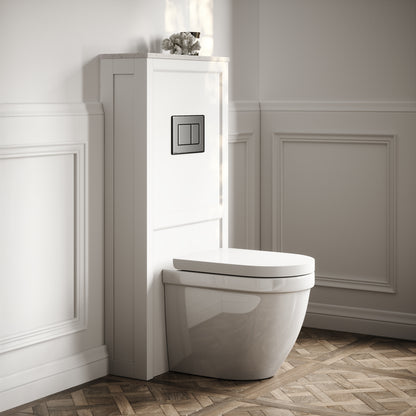 Berkeley Traditional Back to Wall Rimless Toilet with Concealed Cistern, Matte White Claridge Housing and Gunmetal Flush Plate