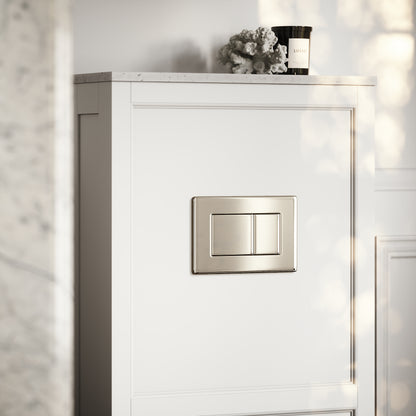 Berkeley Traditional Back to Wall Rimless Toilet with Concealed Cistern, Matte White Claridge Housing and Polished Nickel Flush Plate