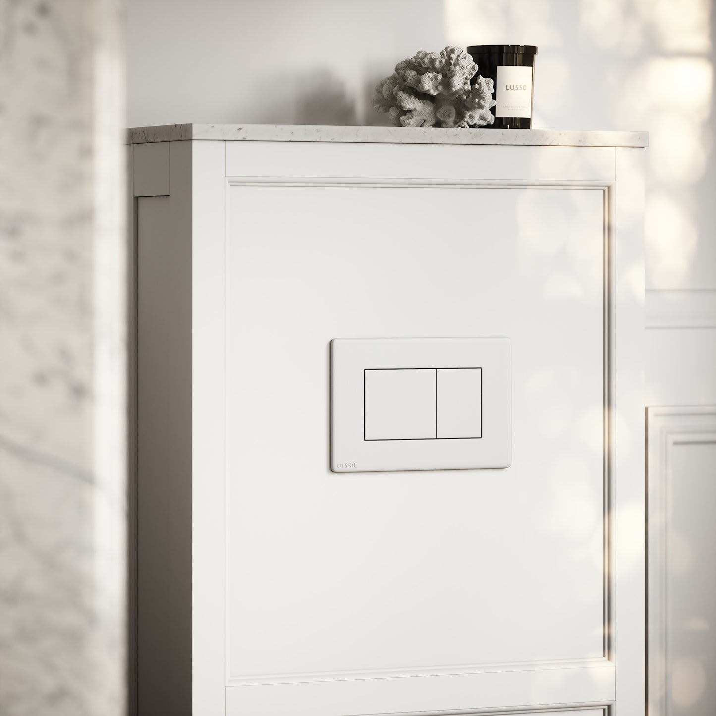 Berkeley Traditional Back to Wall Rimless Toilet with Concealed Cistern, Matte White Claridge Housing and Matte White Flush Plate