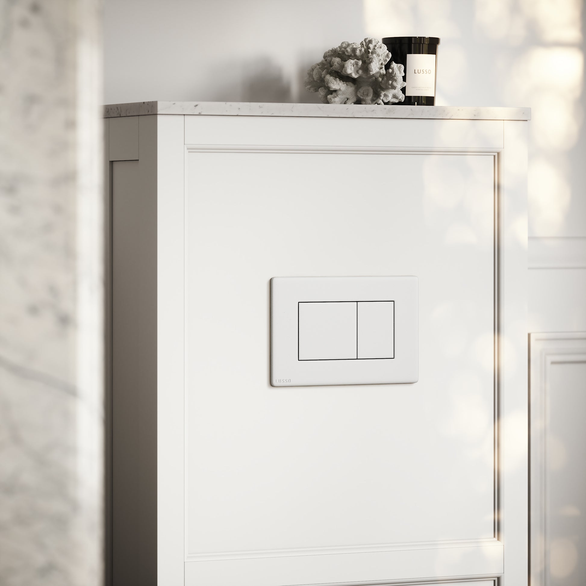 Berkeley Traditional Back to Wall Rimless Toilet with Concealed Cistern, Matte White Claridge Housing and Matte White Flush Plate