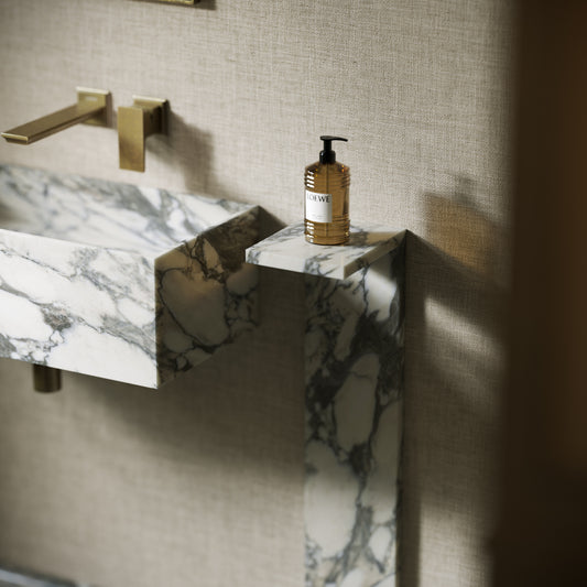 Colonna Arabescato Marble Pedestal Shelf