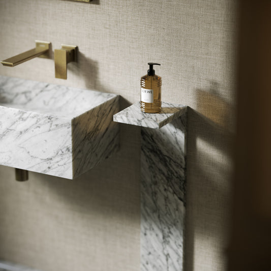 Colonna Carrara Marble Pedestal Shelf