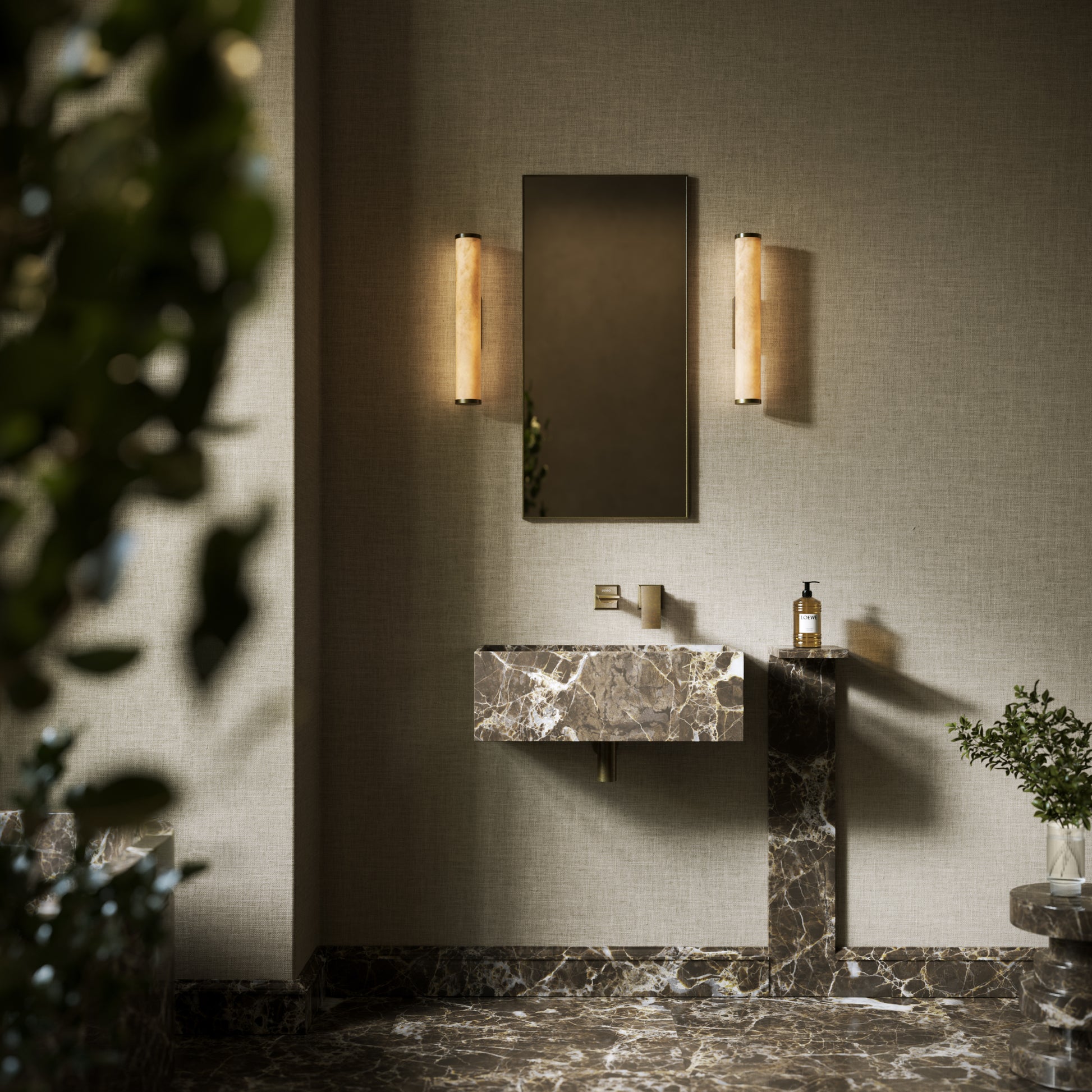 Colonna Dark Emperador Marble Pedestal Shelf