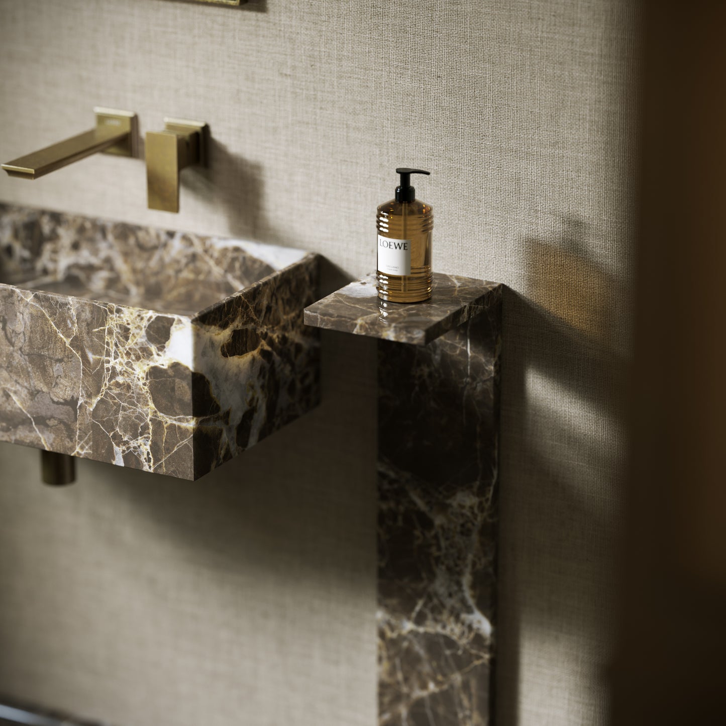 Colonna Dark Emperador Marble Pedestal Shelf